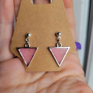 Small glow in the dark pink triangle earrings